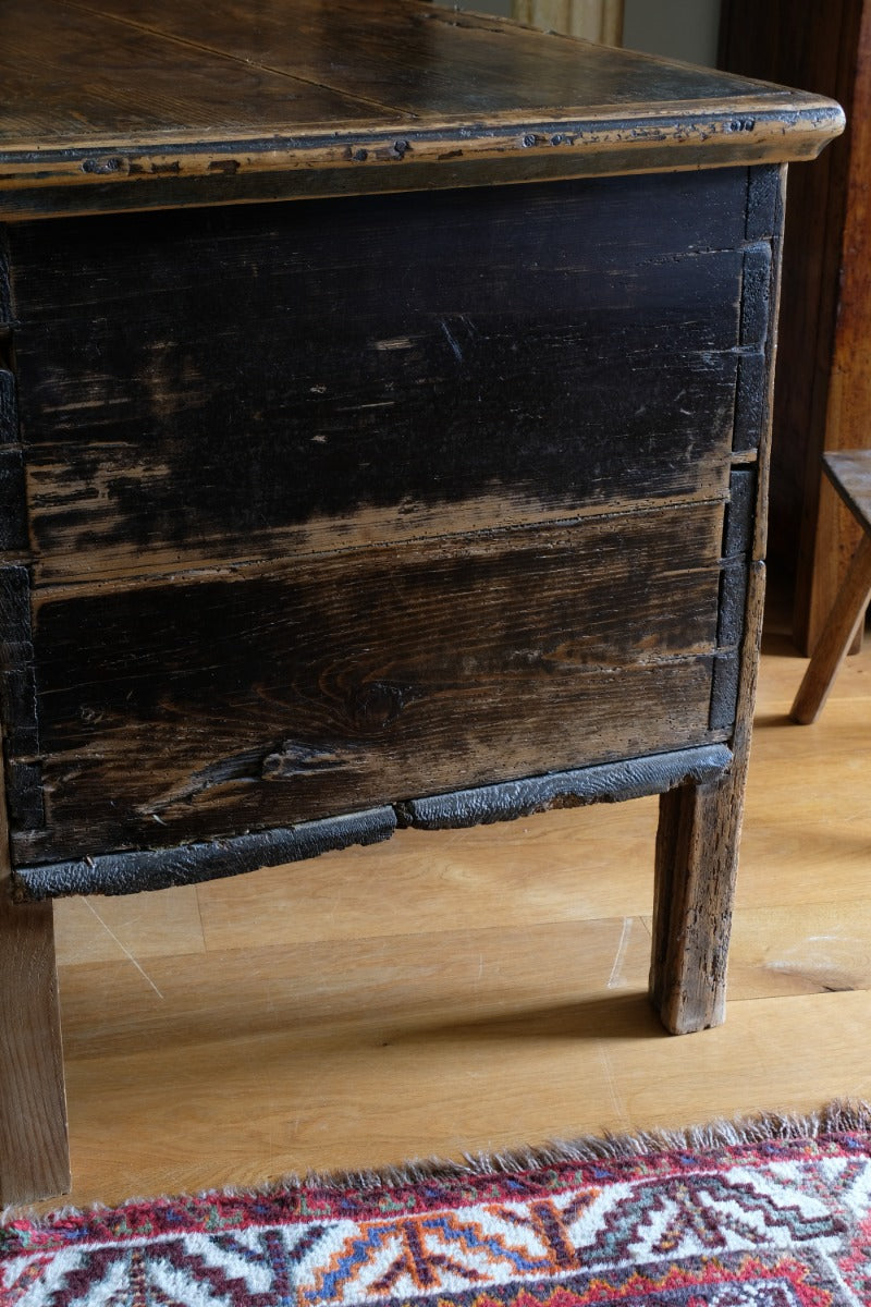 Hand-Painted Folk Art Storage Coffer Raised On Legs