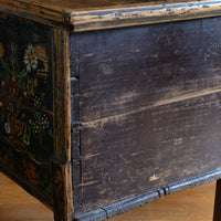 Hand-Painted Folk Art Storage Coffer Raised On Legs