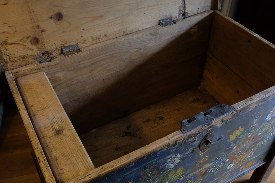 Hand-Painted Folk Art Storage Coffer Raised On Legs