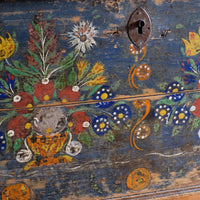 Hand-Painted Folk Art Storage Coffer Raised On Legs