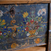 Hand-Painted Folk Art Storage Coffer Raised On Legs