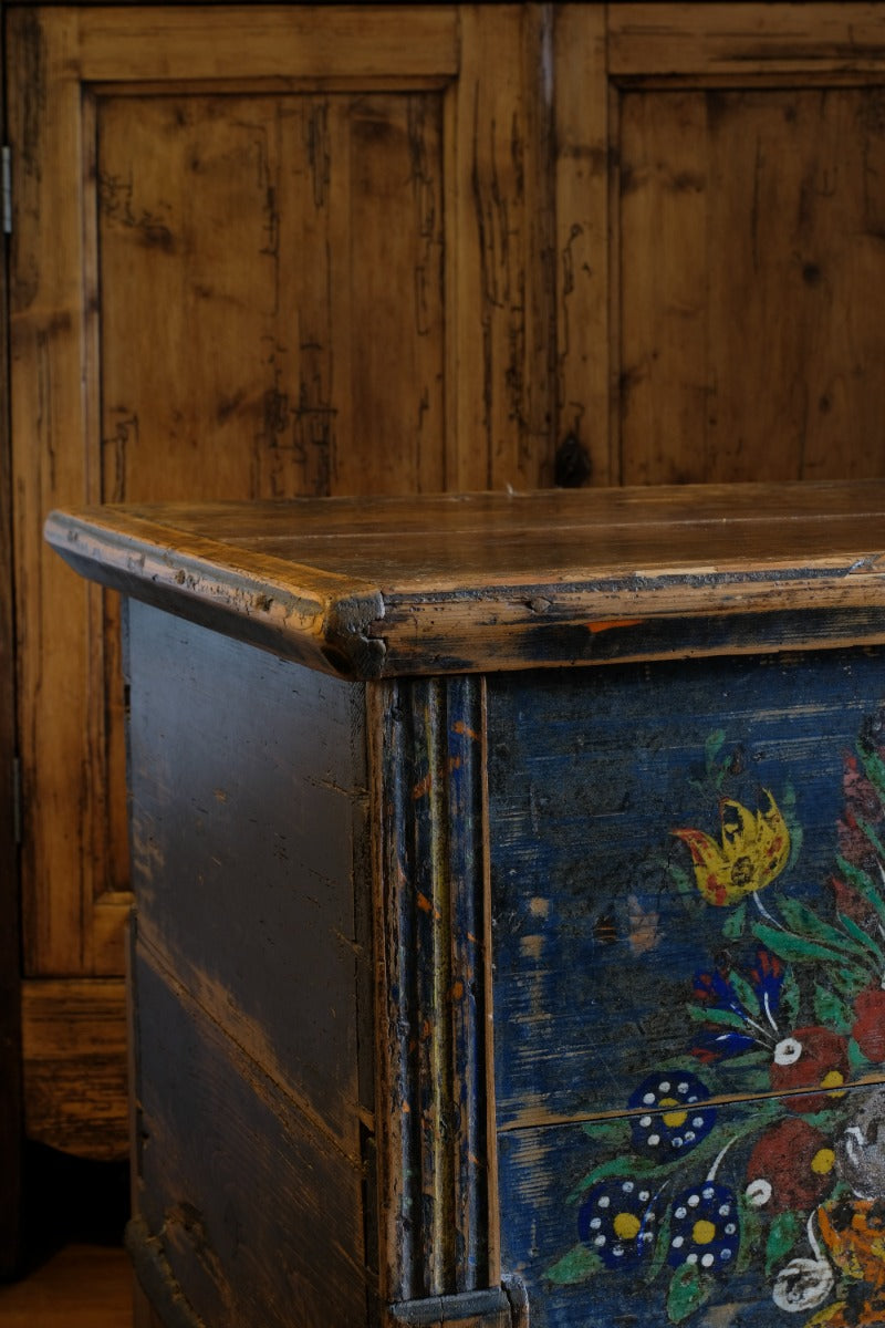 Hand-Painted Folk Art Storage Coffer Raised On Legs