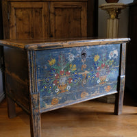 Hand-Painted Folk Art Storage Coffer Raised On Legs