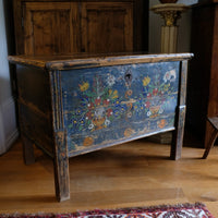 Hand-Painted Folk Art Storage Coffer Raised On Legs