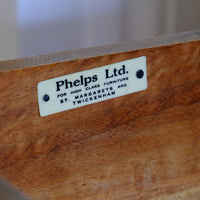 Makers label in the Camphor Wood Campaign Secretaire Chest by Phelps Ltd., c.1890–1915side the