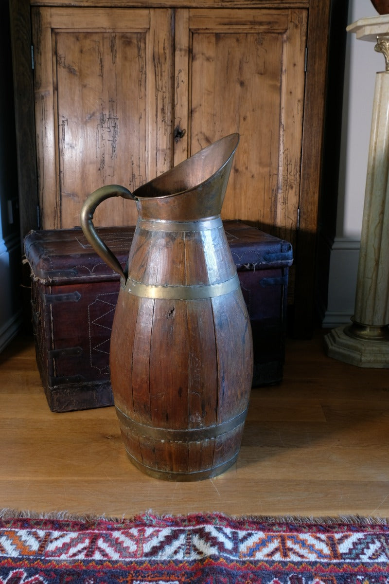 19th Century Large Oak & Brass Cider Jug Stick Stand