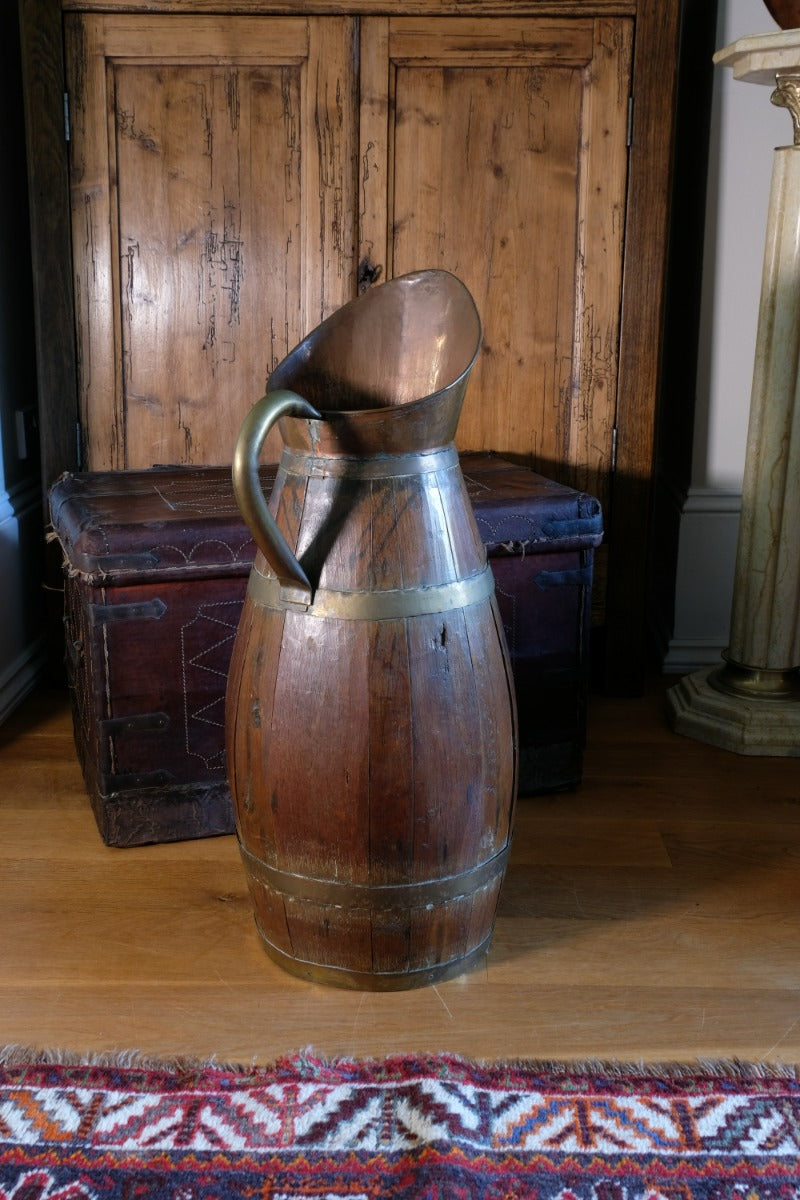 19th Century Large Oak & Brass Cider Jug Stick Stand