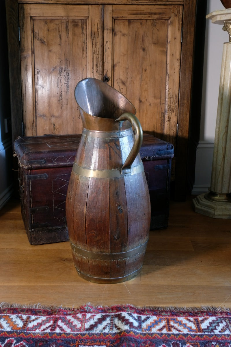 19th Century Large Oak & Brass Cider Jug Stick Stand