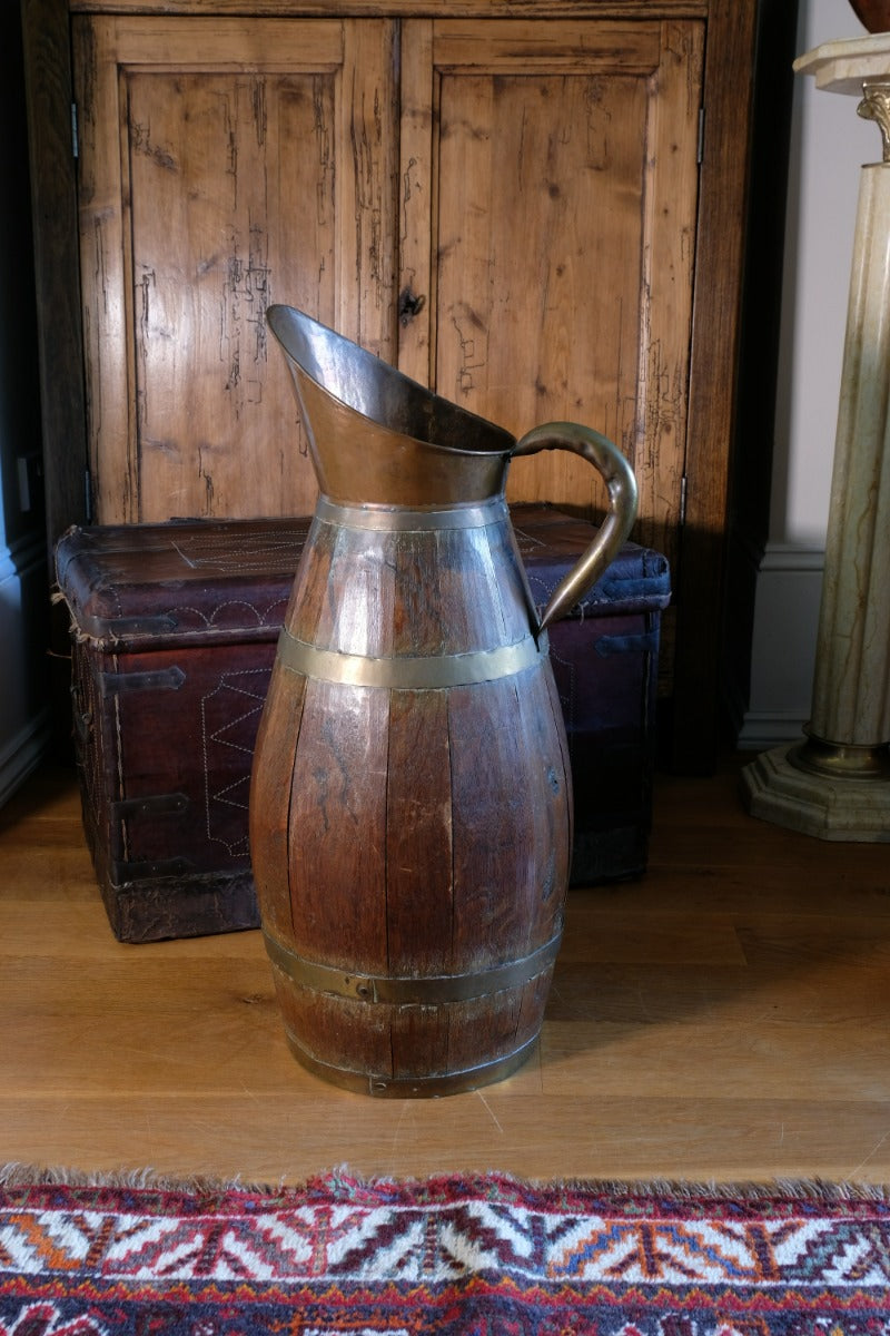 19th Century Large Oak & Brass Cider Jug Stick Stand