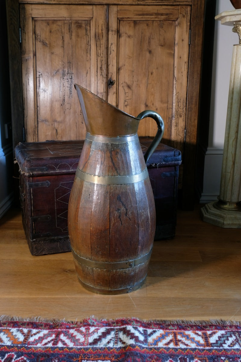 19th Century Large Oak & Brass Cider Jug Stick Stand