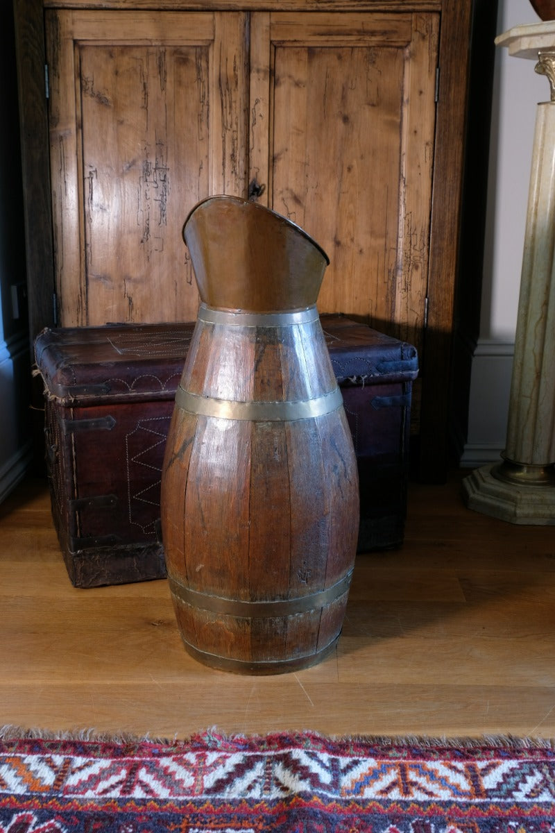 19th Century Large Oak & Brass Cider Jug Stick Stand