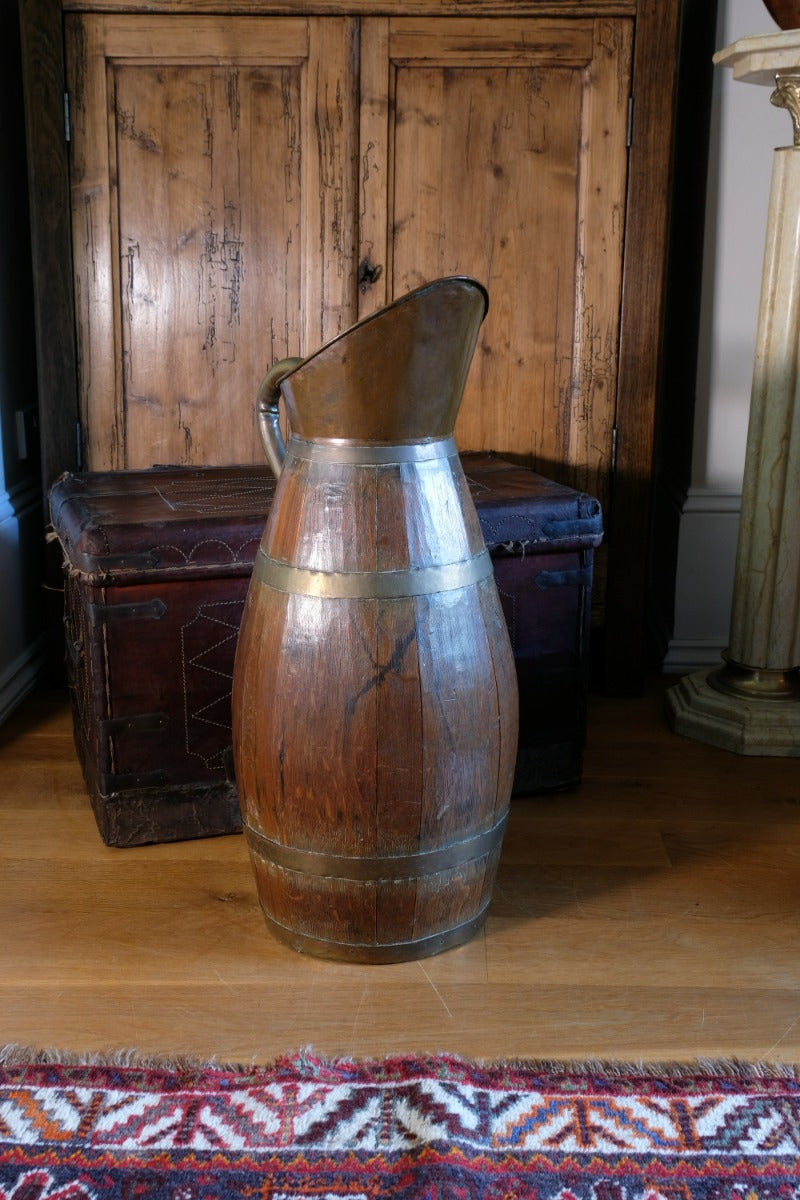 19th Century Large Oak & Brass Cider Jug Stick Stand