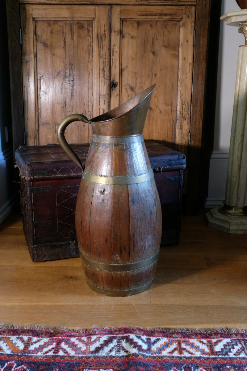 19th Century Large Oak & Brass Cider Jug Stick Stand