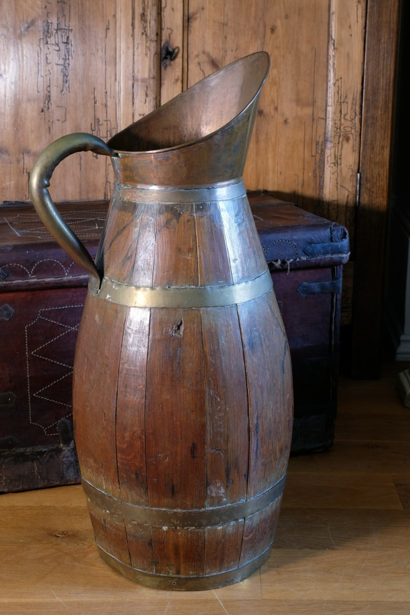 19th Century Large Oak & Brass Cider Jug Stick Stand