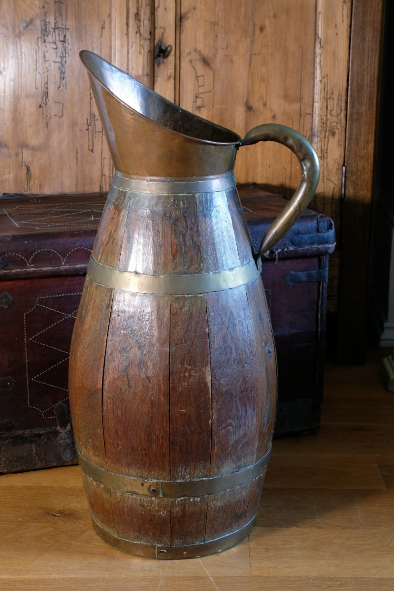 19th Century Large Oak & Brass Cider Jug Stick Stand