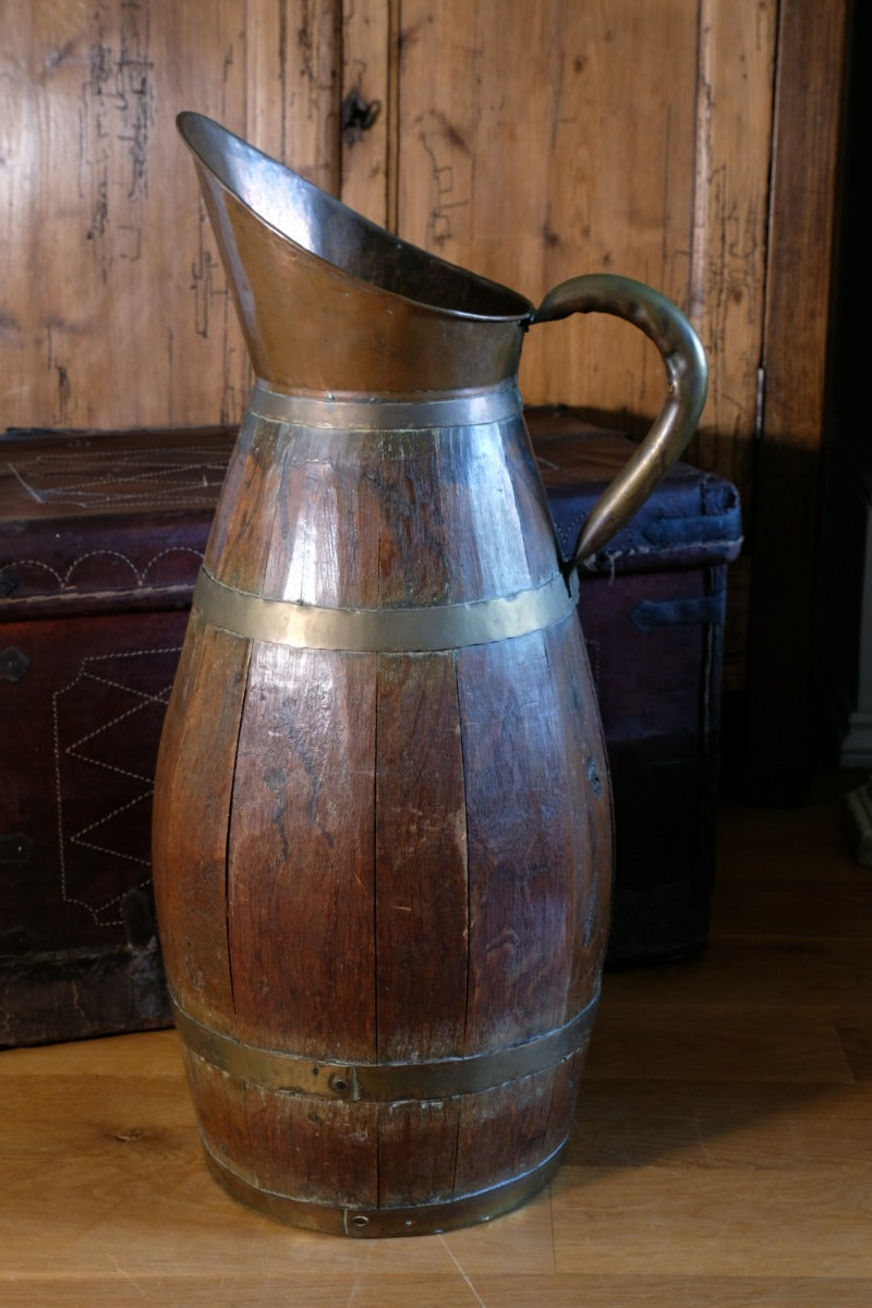 19th Century Large Oak & Brass Cider Jug Stick Stand