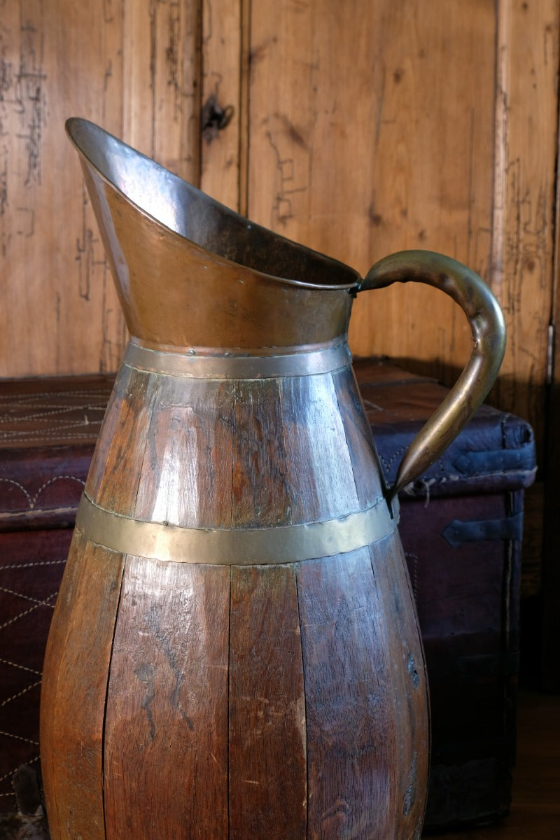 19th Century Large Oak & Brass Cider Jug Stick Stand