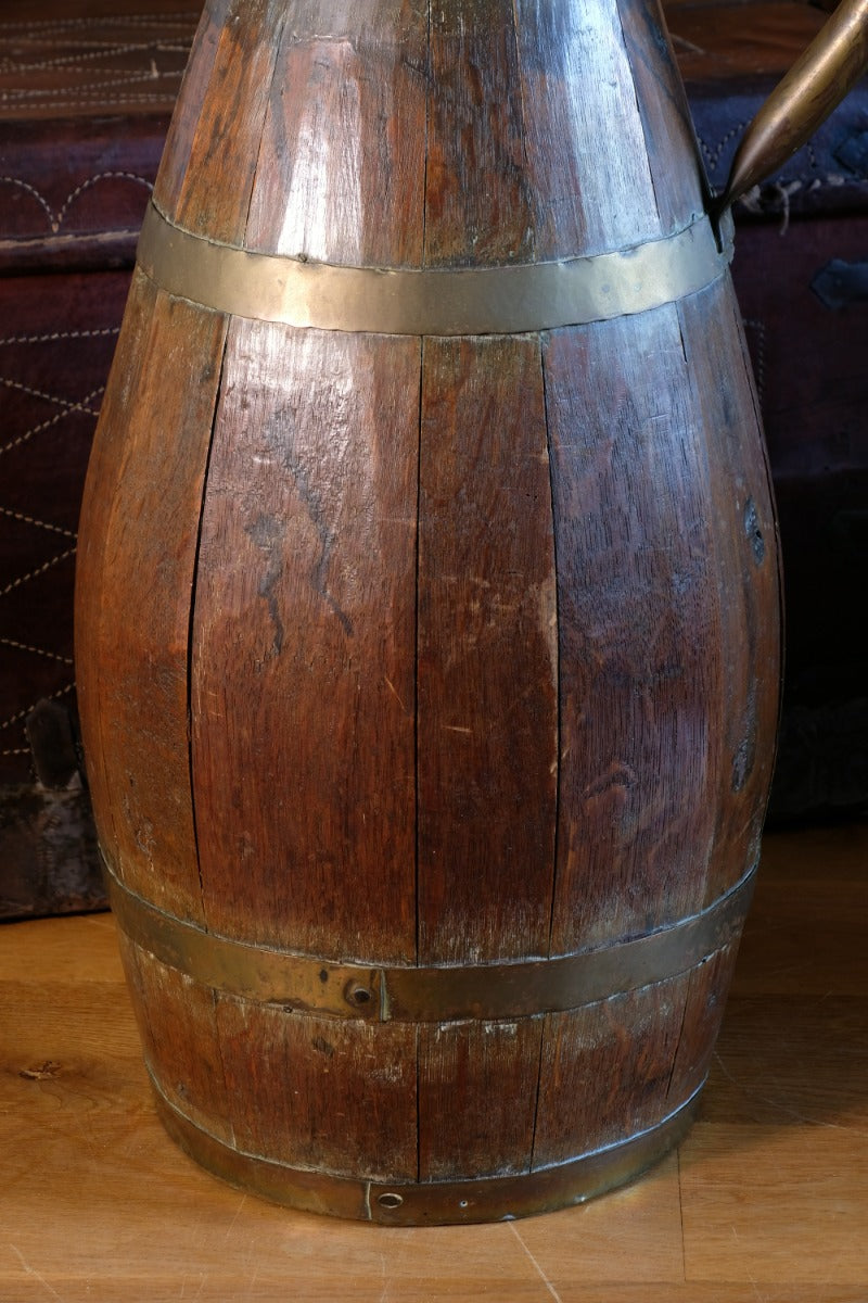 19th Century Large Oak & Brass Cider Jug Stick Stand