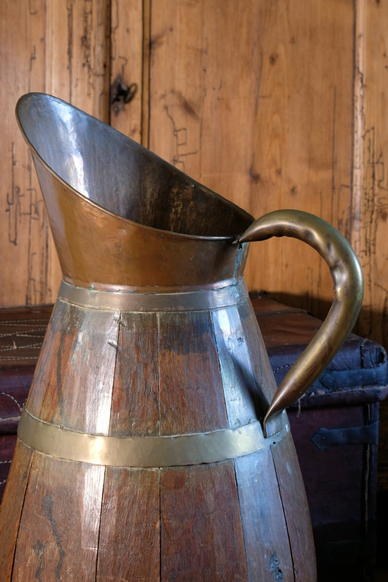 19th Century Large Oak & Brass Cider Jug Stick Stand