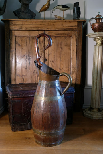 19th Century Large Oak & Brass Cider Jug Stick Stand