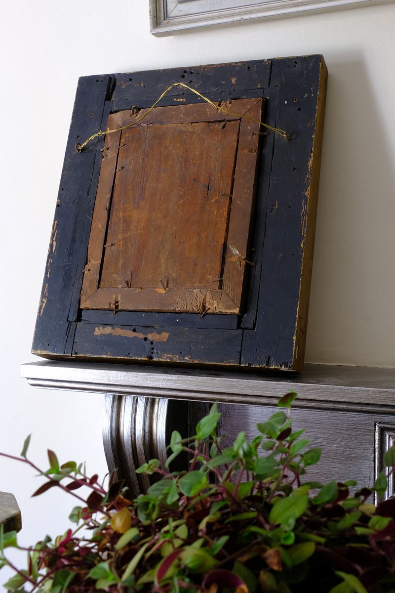 English School antique oil on board still life of garden flowers in original gilt carved frame