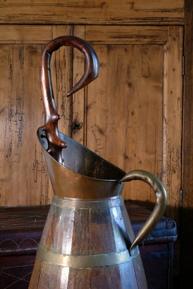 Folk Art Hawthorn Walking Stick With Brass Ferrule