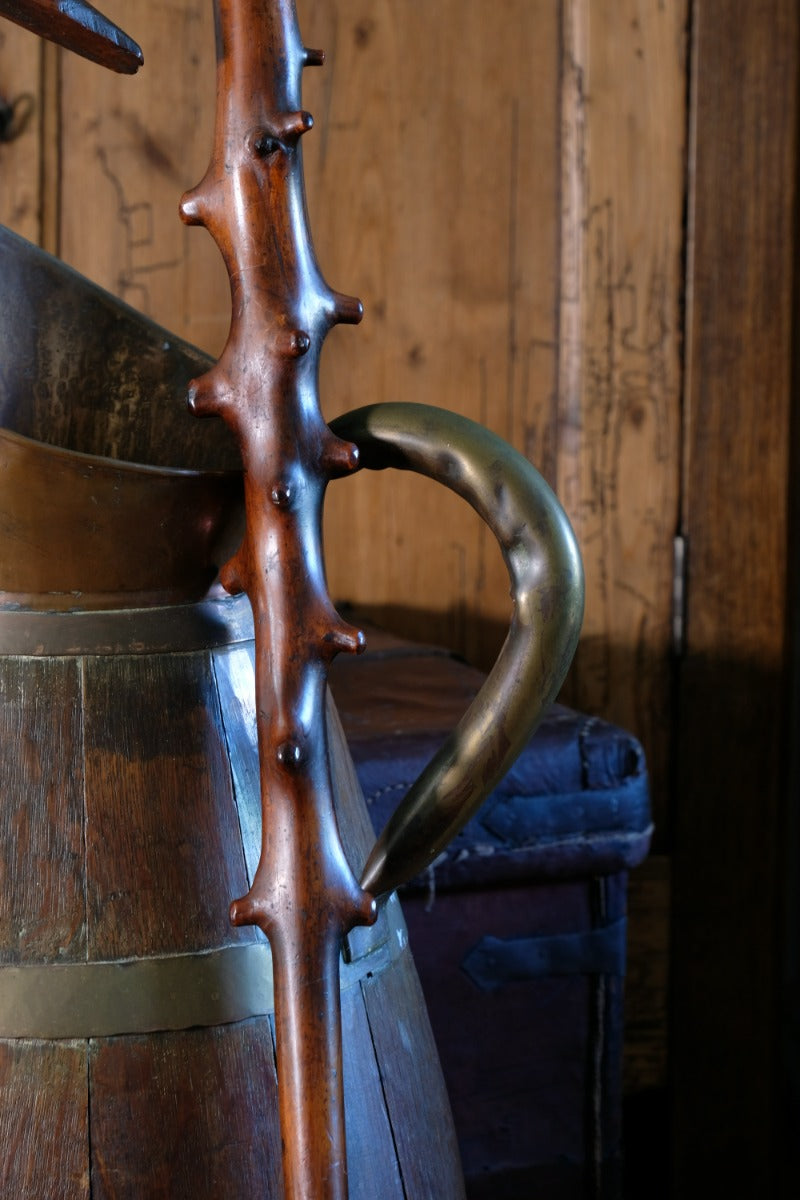 Folk Art Hawthorn Walking Stick With Brass Ferrule