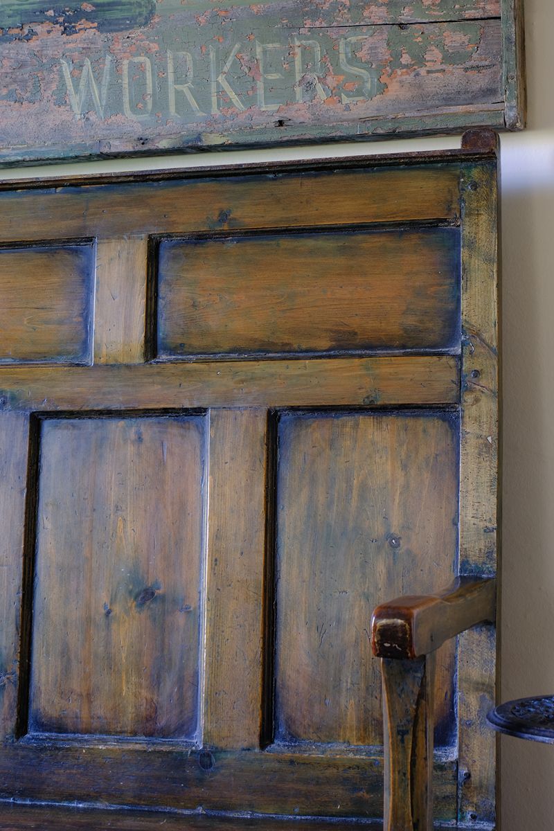 19th Century Welsh Oak Settle Bench with Painted Panels and Storage Chest