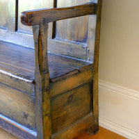 Sid arm on a 19th Century Welsh Oak Settle Bench with Painted Panels and Storage Chest