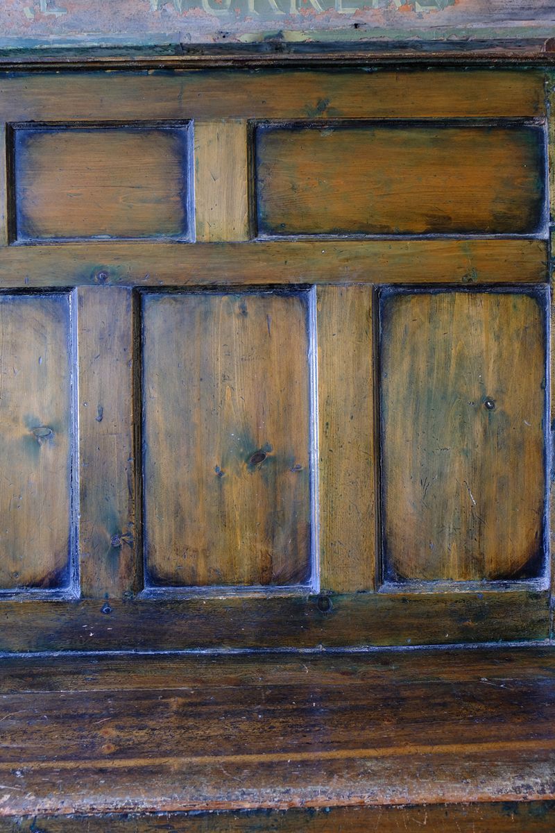 19th Century Welsh Oak Settle Bench with Painted Panels and Storage Chest