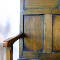 19th Century Welsh Oak Settle Bench with Painted Panels and Storage Chest