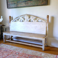 19th Century Gothic Painted Pine Hall Bench with Gothic Fretwork and Original Painted Finish