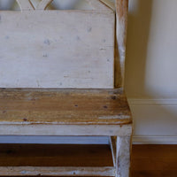 19th Century Gothic Painted Pine Hall Bench with Gothic Fretwork and Original Painted Finish