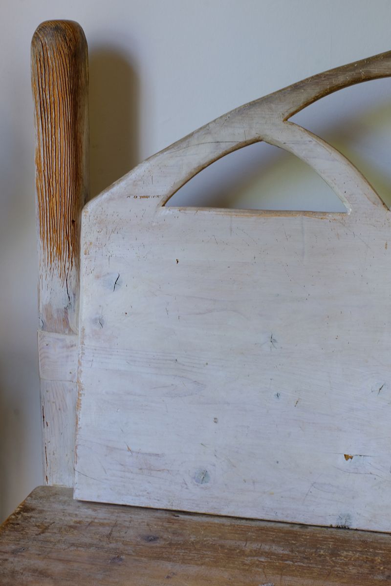 19th Century Gothic Painted Pine Hall Bench with Gothic Fretwork and Original Painted Finish