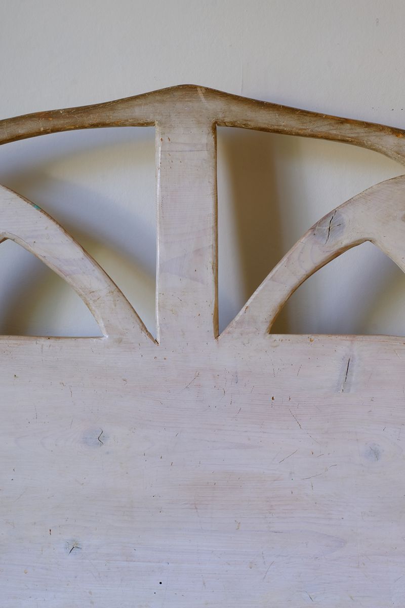 Fretwork gothic arch on a 19th Century Gothic Painted Pine Hall Bench with Gothic Fretwork and Original Painted Finish