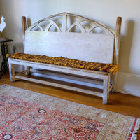 Shown with a kilim on a 19th Century Gothic Painted Pine Hall Bench with Gothic Fretwork and Original Painted Finishm on a 
