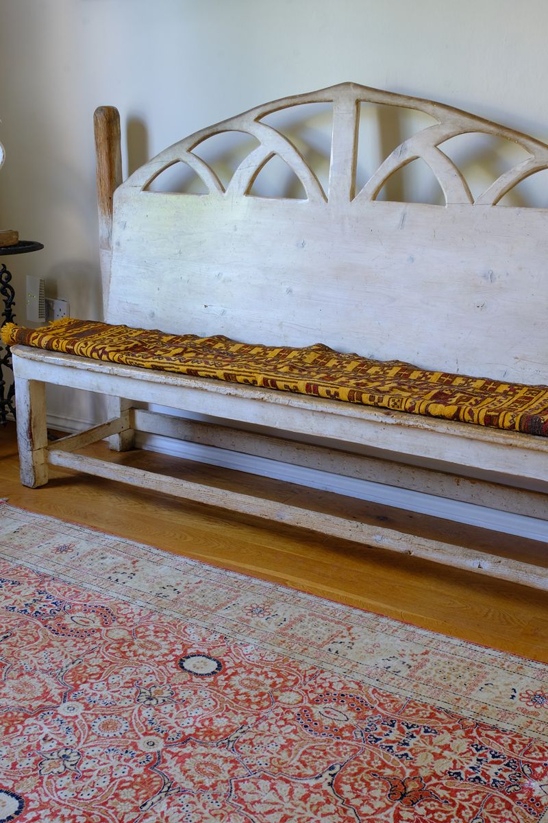 19th Century Gothic Painted Pine Hall Bench with Gothic Fretwork and Original Painted Finish