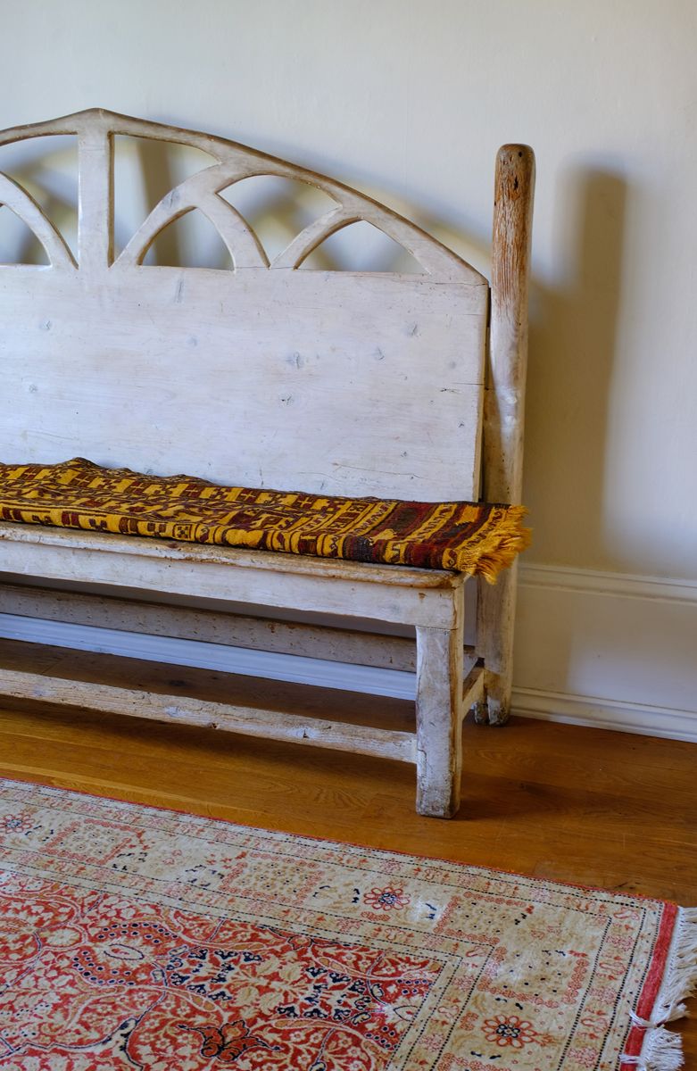 19th Century Gothic Painted Pine Hall Bench with Gothic Fretwork and Original Painted Finish