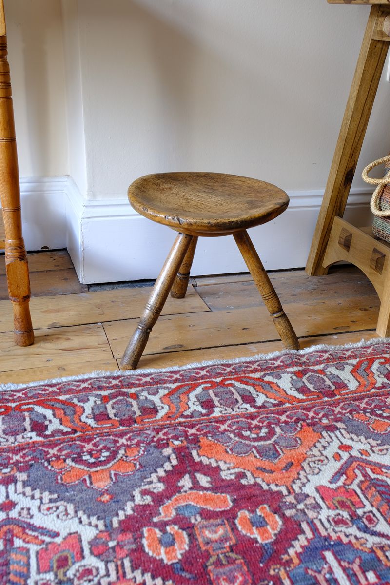 Early 19th Century Vernacular Three Legged Sycamore Dairy Stool with Dished Seat