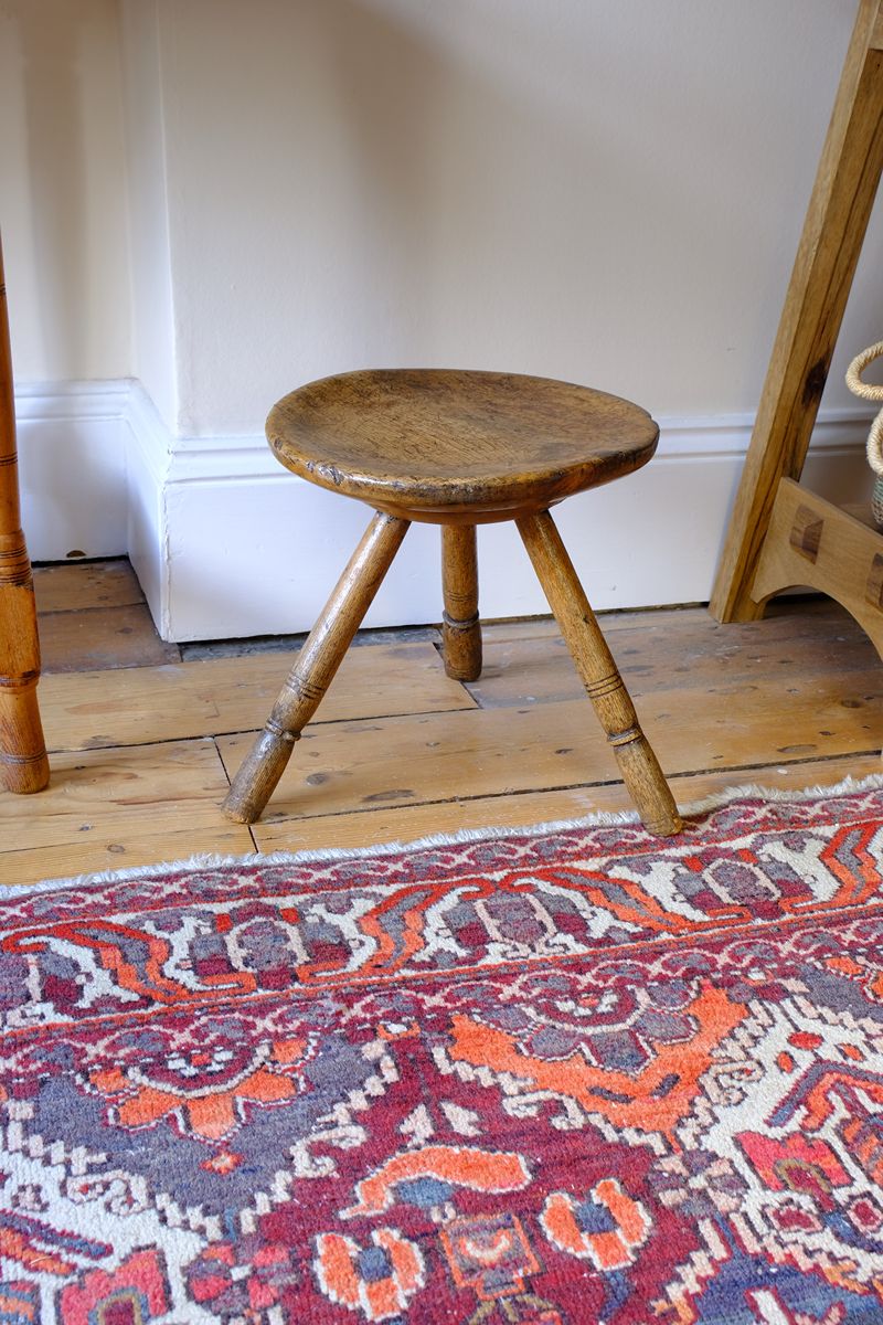19th Century Vernacular Three Legged Sycamore Dairy Stool with Dished Seat