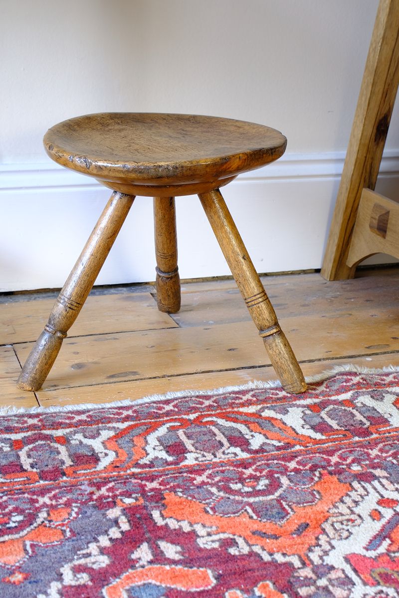 19th Century Vernacular Three Legged Sycamore Dairy Stool with Dished Seat