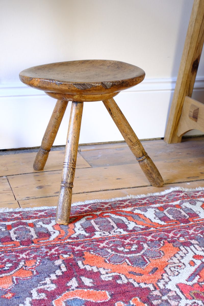 19th Century Vernacular Three Legged Sycamore Dairy Stool with Dished Seat