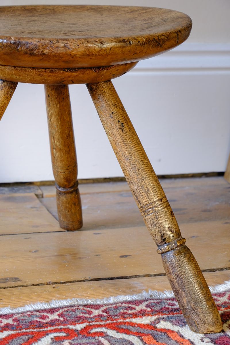 19th Century Vernacular Three Legged Sycamore Dairy Stool with Dished Seat