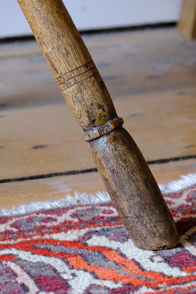 incised rings on ab Early 19th Century Vernacular Three Legged Sycamore Dairy Stool with Dished Seat