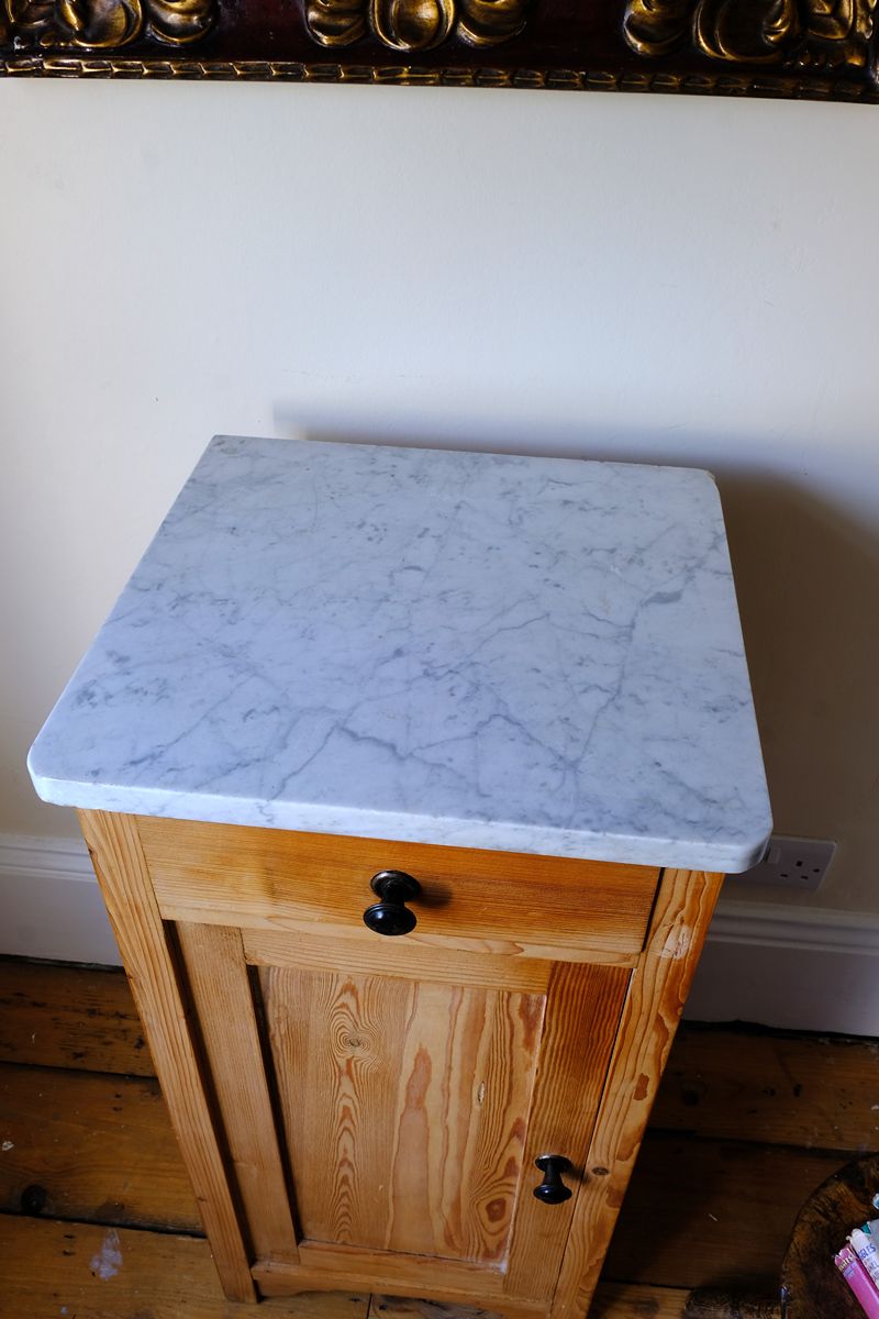 Late Victorian Pine Marble Top Bedside Cupboard