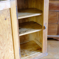 Inside view of the thick  removable shelves on an Early 20th Century Pitch Pine Single Door Larder Cupboard with Lift-Off Hinges and Original Sprung Latch