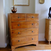 Late Georgian Anglo-Chinese Padauk Chest of Drawers with Mitred Face Frame and Original Brass Side Carrying Handles