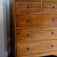 Late Georgian Anglo-Chinese Padauk Chest of Drawers with Mitred Face Frame and Original Brass Side Carrying Handles