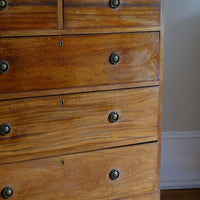 Late Georgian Anglo-Chinese Padauk Chest of Drawers with Mitred Face Frame and Original Brass Side Carrying Handles