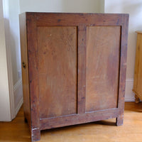 Solid framed back on a Late Georgian Anglo-Chinese Padauk Chest of Drawers with Mitred Face Frame and Original Brass Side Carrying Handles